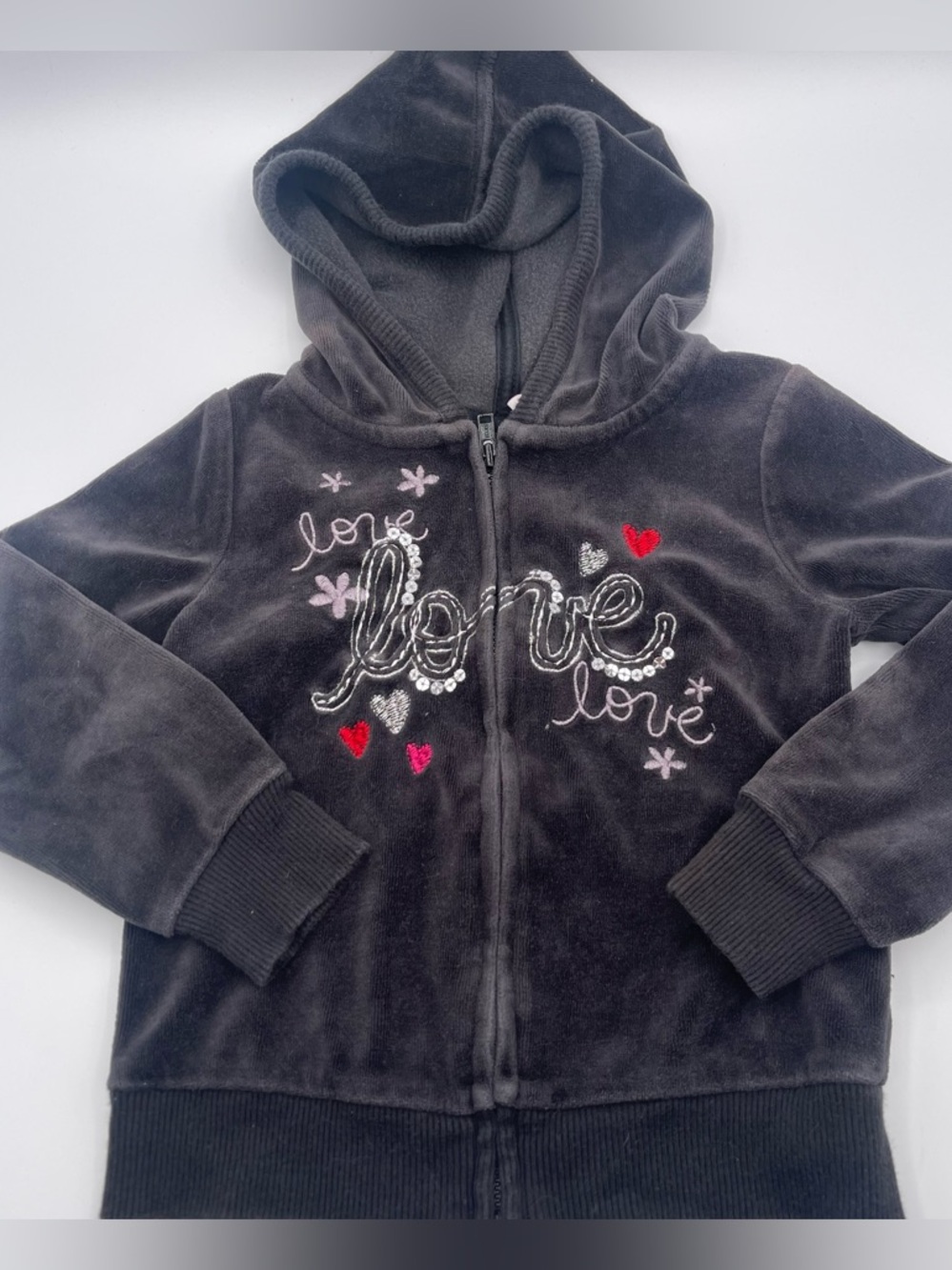 Toddler Sonoma y2k velvet black zip up jacket Love flowers size 3T Cotton
